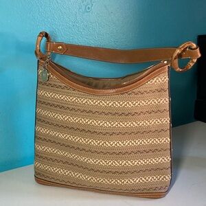 Eric Javits Tan Straw & Leather Shoulder Bag